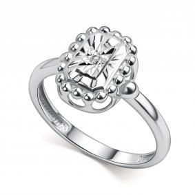 Серебряное кольцо АЛЬКОР 01-6186/000Б-00 с бриллиантом 01-6186/000Б-00 фото