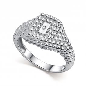 Серебряное кольцо АЛЬКОР 01-6190/000Б-00 с бриллиантом 01-6190/000Б-00 фото