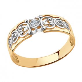 Золотое кольцо Золотые узоры 01-6522 с цирконием 01-6522 фото