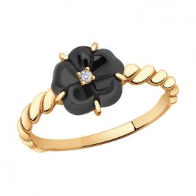 Золотое кольцо Золотые узоры 01-7285 с керамикой и цирконием 01-7285 фото