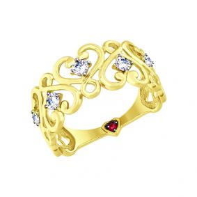 Кольцо из лимонного золота SOKOLOV 017534-2 с фианитом и рубиновым корундом 017534-2 фото