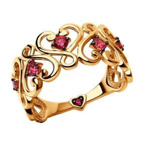 Золотое кольцо SOKOLOV 017535 с фианитом и рубиновым корундом 017535 фото