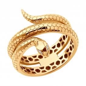 Золотое кольцо Символ года Змея SOKOLOV с фианитом 019496 019496 фото