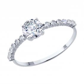 Кольцо из белого золота SOKOLOV 019599-3 с фианитом 019599-3 фото