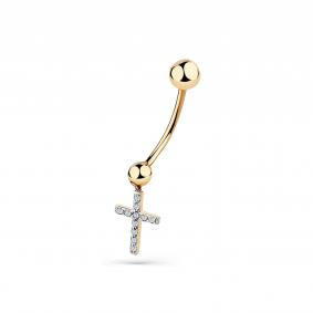Золотой пирсинг-крест в пупок Мастер Бриллиант с фианитом 01M011-0006-0001-011 01M011-0006-0001-011 фото