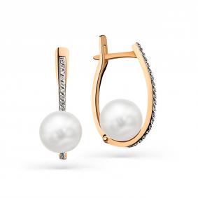 Золотые серьги Мастер Бриллиант 01M02-3-219-0501-011 с фианитом и жемчугом 01M02-3-219-0501-011 фото