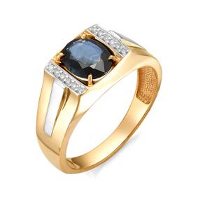 Золотое кольцо Мастер Бриллиант 01M1-104-90-02 с бриллиантом и сапфиром 01M1-104-90-02 фото