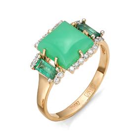 Золотое кольцо Мастер Бриллиант 01M1-105-800 с бриллиантом, хризопразом и изумрудом 01M1-105-800 фото