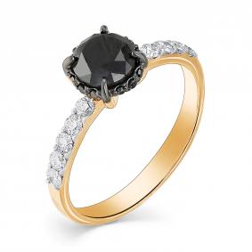 Золотое кольцо Мастер Бриллиант 01M1-107-478/2-55 с бриллиантом и чёрным бриллиантом 01M1-107-478/2-55 фото