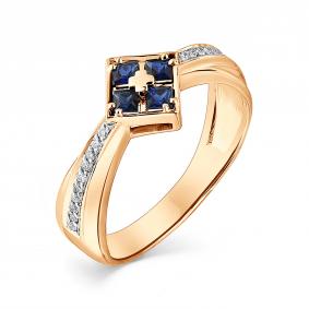 Золотое кольцо Мастер Бриллиант 01M1-107-486-02 с бриллиантом и сапфиром 01M1-107-486-02 фото