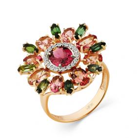 Золотое кольцо Мастер Бриллиант 01M1-108452-01-60 с бриллиантом и турмалином 01M1-108452-01-60 фото