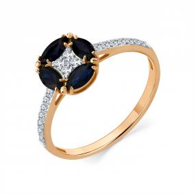 Золотое кольцо Мастер Бриллиант 01M1-109329-00-02 с бриллиантом и сапфиром 01M1-109329-00-02 фото