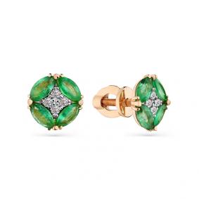 Золотые серьги Мастер Бриллиант 01M2-102140-00-01 с бриллиантом и изумрудом 01M2-102140-00-01 фото