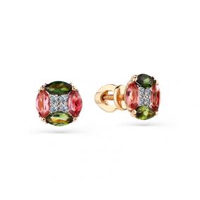 Золотые серьги Мастер Бриллиант 01M2-102140-00-60 с бриллиантом и турмалином 01M2-102140-00-60 фото