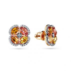 Золотые серьги Мастер Бриллиант 01M2-102161-00-60 с бриллиантом и турмалином 01M2-102161-00-60 фото