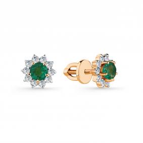 Золотые серьги Мастер Бриллиант 01M2-102171-00-01 с бриллиантом и изумрудом 01M2-102171-00-01 фото