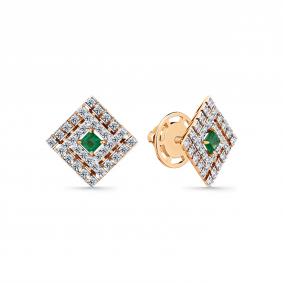 Золотые серьги Мастер Бриллиант 01M2-102306-00-01 с бриллиантом и изумрудом 01M2-102306-00-01 фото