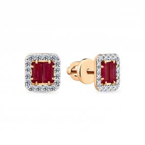 Золотые серьги Мастер Бриллиант 01M2-102307-00-03 с бриллиантом и рубином 01M2-102307-00-03 фото