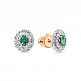 Золотые серьги Мастер Бриллиант 01M2-102308-00-01 с бриллиантом и изумрудом 01M2-102308-00-01 фото