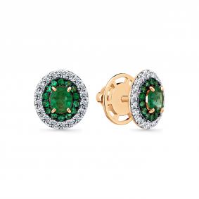 Золотые серьги Мастер Бриллиант 01M2-102309-00-01 с бриллиантом и изумрудом 01M2-102309-00-01 фото