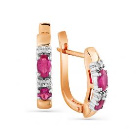 Золотые серьги Мастер Бриллиант 01M2-104-642-03 с бриллиантом и рубином 01M2-104-642-03 фото