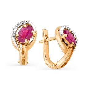 Золотые серьги Мастер Бриллиант 01M2-104-905-03 с бриллиантом и рубином 01M2-104-905-03 фото