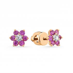 Золотые серьги Мастер Бриллиант 01M2-104190-00-03 с бриллиантом и рубином 01M2-104190-00-03 фото