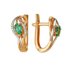 Золотые серьги Мастер Бриллиант 01M2-105-149-01 с бриллиантом и изумрудом 01M2-105-149-01 фото