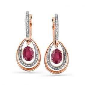 Золотые серьги Мастер Бриллиант 01M2-105-299-03 с бриллиантом и рубином 01M2-105-299-03 фото