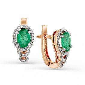 Золотые серьги Мастер Бриллиант 01M2-105-38-01 с бриллиантом и изумрудом 01M2-105-38-01 фото