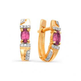 Золотые серьги Мастер Бриллиант 01M2-105-750-03 с бриллиантом и рубином 01M2-105-750-03 фото