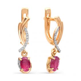 Золотые серьги Мастер Бриллиант 01M2-105-779-03 с бриллиантом и рубином 01M2-105-779-03 фото