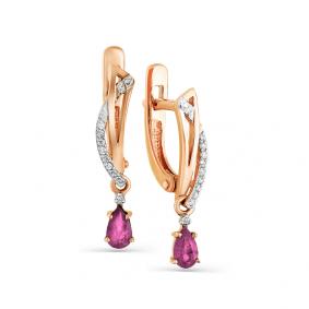 Золотые серьги Мастер Бриллиант 01M2-105-781-03 с бриллиантом и рубином 01M2-105-781-03 фото