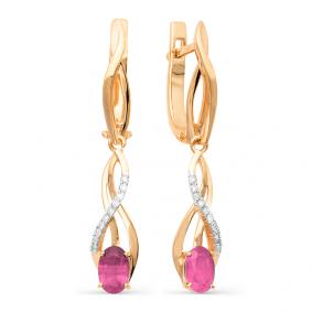 Золотые серьги Мастер Бриллиант 01M2-105-975-03 с бриллиантом и рубином 01M2-105-975-03 фото