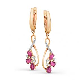 Золотые серьги Мастер Бриллиант 01M2-106-150-03 с бриллиантом и рубином 01M2-106-150-03 фото