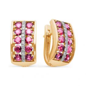 Золотые серьги Мастер Бриллиант 01M2-106-168-03 с бриллиантом и рубином 01M2-106-168-03 фото