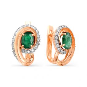 Золотые серьги Мастер Бриллиант 01M2-106-197-01 с бриллиантом и изумрудом 01M2-106-197-01 фото