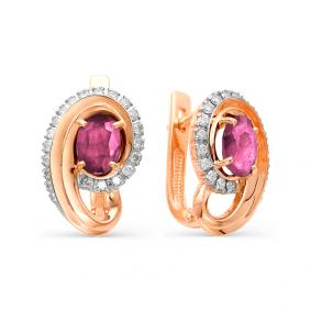 Золотые серьги Мастер Бриллиант 01M2-106-197-03 с бриллиантом и рубином 01M2-106-197-03 фото