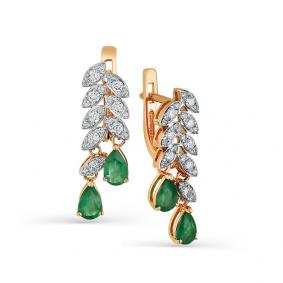 Золотые серьги Мастер Бриллиант 01M2-106-499-01 с бриллиантом и изумрудом 01M2-106-499-01 фото