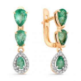 Золотые серьги Мастер Бриллиант 01M2-106-504-01 с бриллиантом и изумрудом 01M2-106-504-01 фото