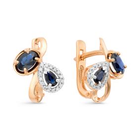 Золотые серьги Мастер Бриллиант 01M2-106-516-02 с бриллиантом и сапфиром 01M2-106-516-02 фото