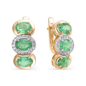 Золотые серьги Мастер Бриллиант 01M2-106-643-01 с бриллиантом и изумрудом 01M2-106-643-01 фото