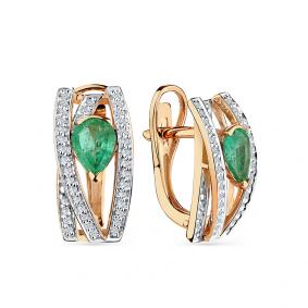 Золотые серьги Мастер Бриллиант 01M2-106384-99-01 с бриллиантом и изумрудом 01M2-106384-99-01 фото