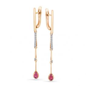 Золотые серьги Мастер Бриллиант 01M2-107-380-03 с бриллиантом и рубином 01M2-107-380-03 фото