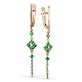 Золотые серьги Мастер Бриллиант 01M2-107-486-01 с бриллиантом и изумрудом 01M2-107-486-01 фото