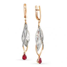 Золотые серьги Мастер Бриллиант 01M2-107-490-03 с бриллиантом и рубином 01M2-107-490-03 фото