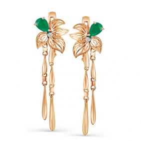 Золотые серьги Мастер Бриллиант 01M2-107-491-01 с бриллиантом и изумрудом 01M2-107-491-01 фото