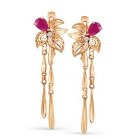 Золотые серьги Мастер Бриллиант 01M2-107-491-03 с бриллиантом и рубином 01M2-107-491-03 фото
