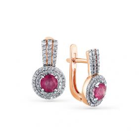 Золотые серьги Мастер Бриллиант 01M2-107-819-03 с бриллиантом и рубином 01M2-107-819-03 фото