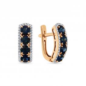 Золотые серьги Мастер Бриллиант 01M2-107370-00-02 с бриллиантом и сапфиром 01M2-107370-00-02 фото